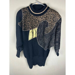 Andriano by I. Fatigati Vintage Black Metallic Gold Retro Sweater Women’s Medium